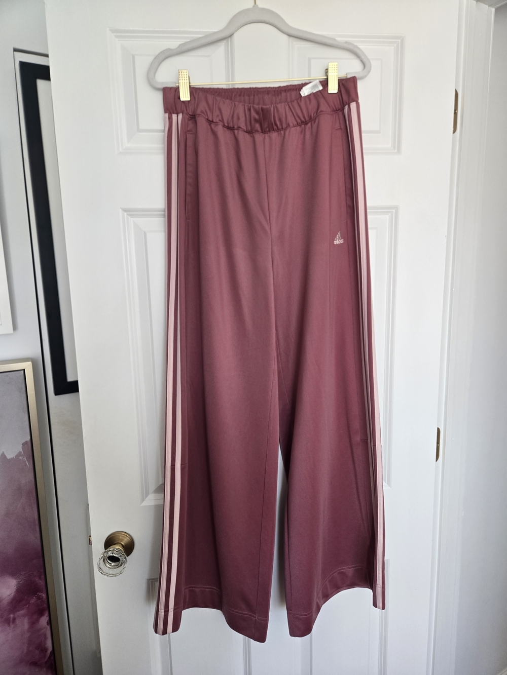 adidas Mauve Pink Wide-Leg Track Pants with White Stripes
